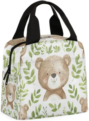 Grizzly Bear Cub Lunch Bag Bear Tote Lunch Bag Reusable Lunch Box Leakproof Cooler Bag