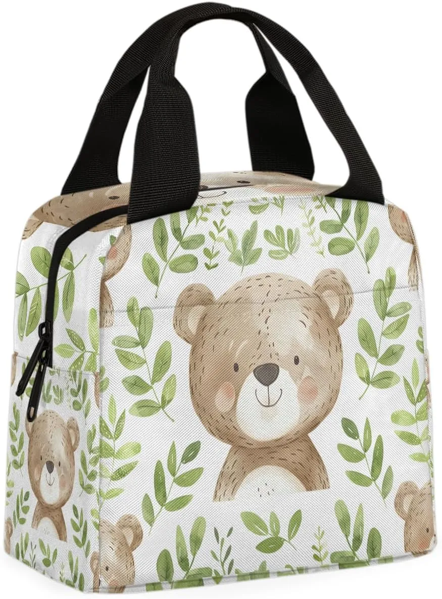 Grizzly Bear Cub Lunch Bag Bear Tote Lunch Bag Reusable Lunch Box Leakproof Cooler Bag