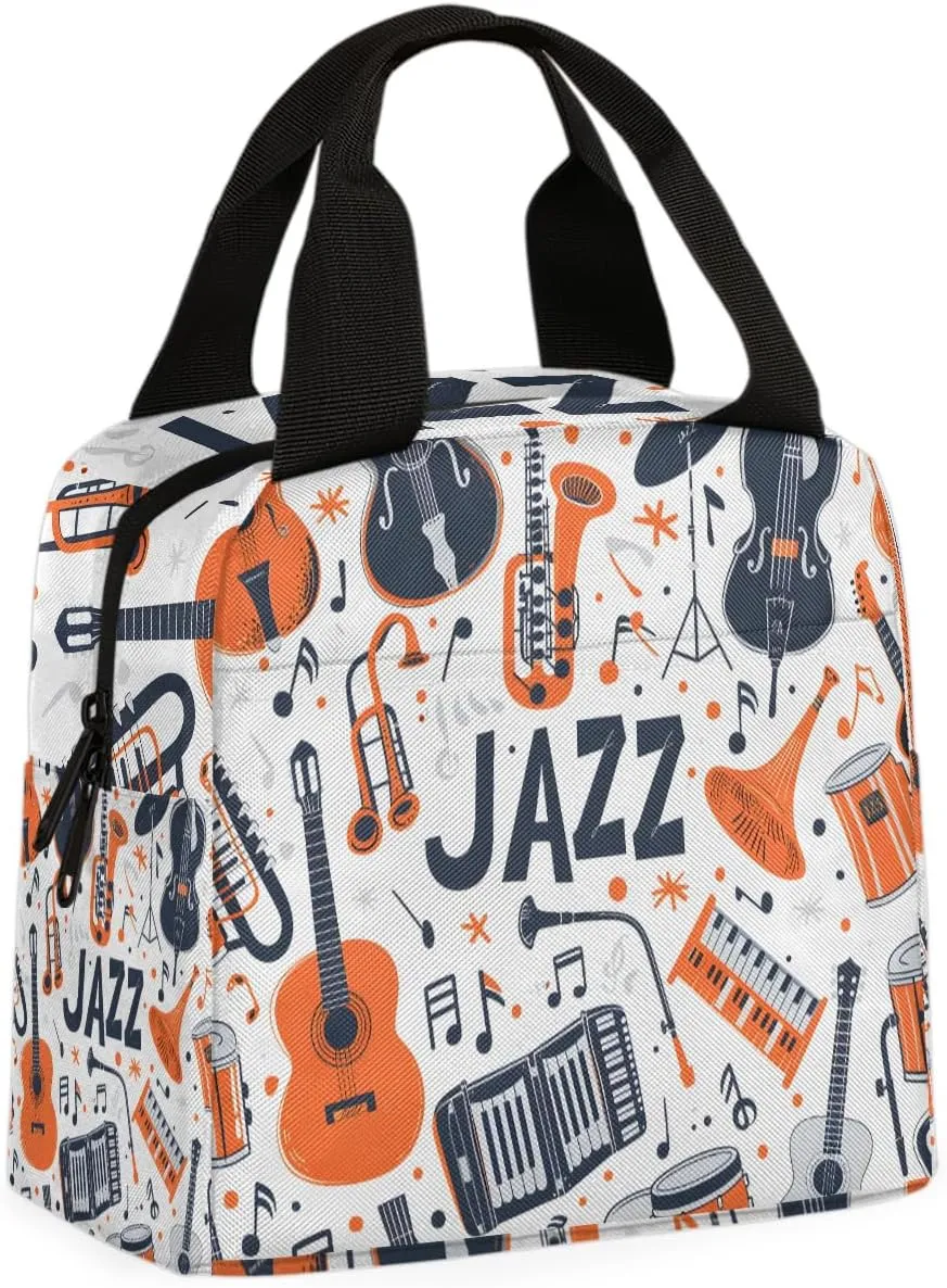Guitar Music Lunch Bag Guitar Music Band Tote Lunch Bag Reusable Lunch Box Leakproof Cooler Bag
