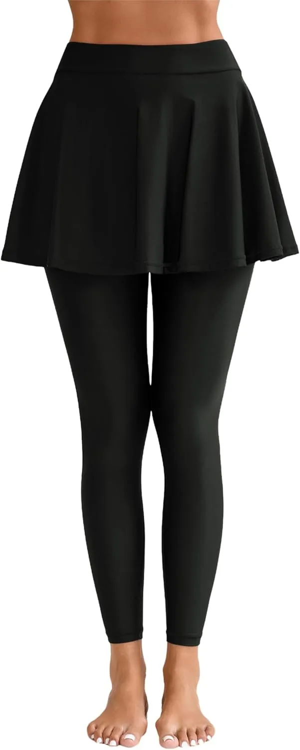 Halcurt Women's Swim Skirted with Leggings High Waisted Swim Pants Wetsuit Pants UV Swim Board Shorts