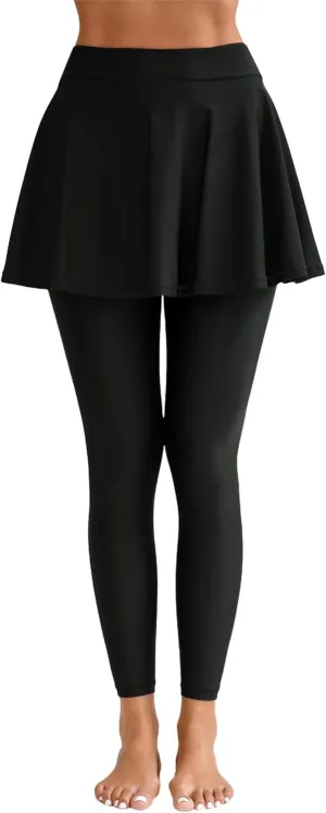 Halcurt Women's Swim Skirted with Leggings High Waisted Swim Pants Wetsuit Pants UV Swim Board Shorts