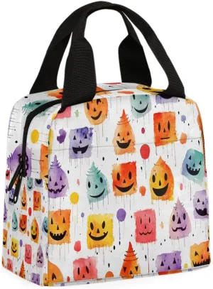 Halloween Colorful Ghosts Lunch Bag Halloween Tote Lunch Bag Reusable Lunch Box Leakproof Cooler Bag