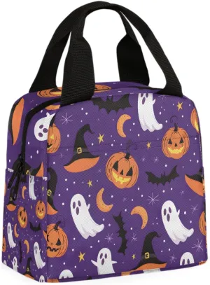 Halloween Ghost Hat Lunch Bag Vintage Ghost Tote Lunch Bag Reusable Lunch Box Leakproof Cooler Bag