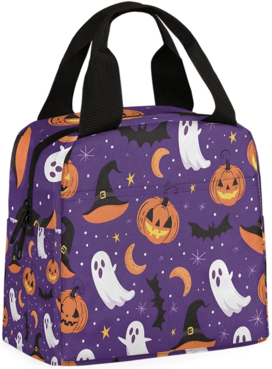 Halloween Ghost Hat Lunch Bag Vintage Ghost Tote Lunch Bag Reusable Lunch Box Leakproof Cooler Bag