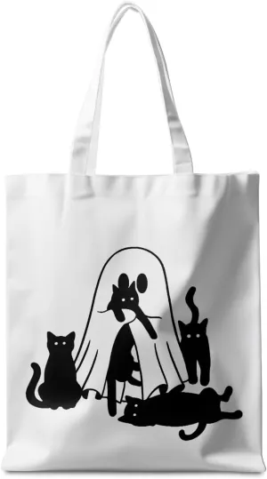 Halloween Stuff Skull Ghost Tote Bag Cat Lover Gifts for Fall Reusable Grocery Bags Wildflower Cute Tote