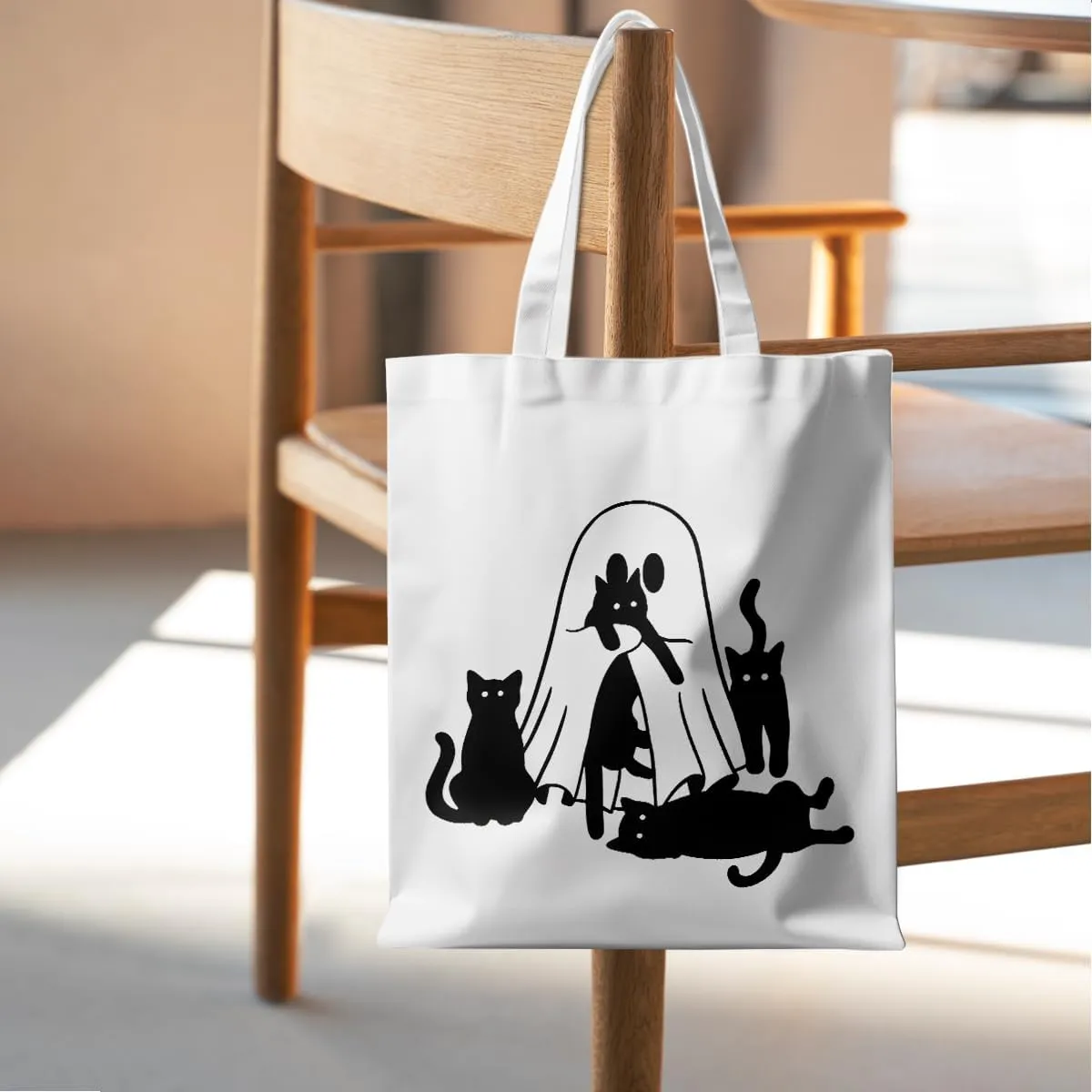 Halloween Stuff Skull Ghost Tote Bag Cat Lover Gifts for Fall Reusable Grocery Bags Wildflower Cute Tote