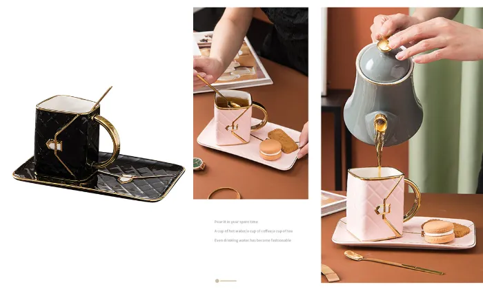 Handbag-Shaped Coffee Mug Set With Saucer & Spoon 310ML