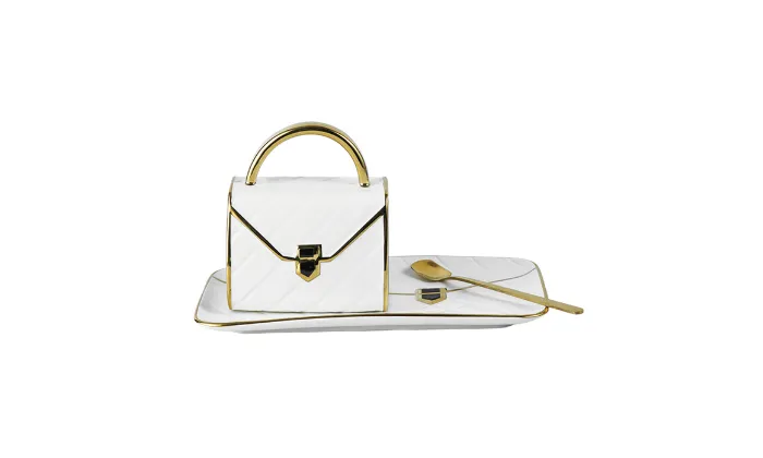 Handbag-Shaped Coffee Mug Set With Saucer & Spoon 310ML
