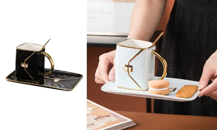 Handbag-Shaped Coffee Mug Set With Saucer & Spoon 310ML