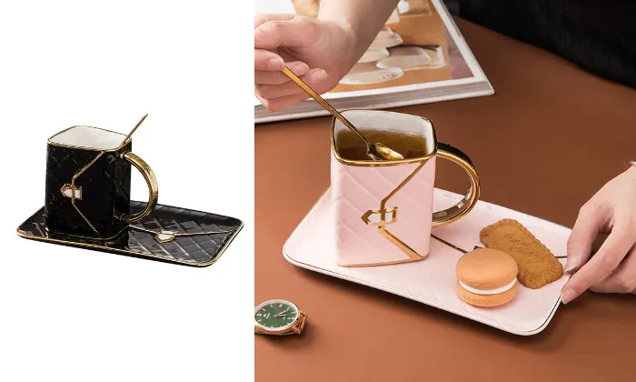 Handbag-Shaped Coffee Mug Set With Saucer & Spoon 310ML