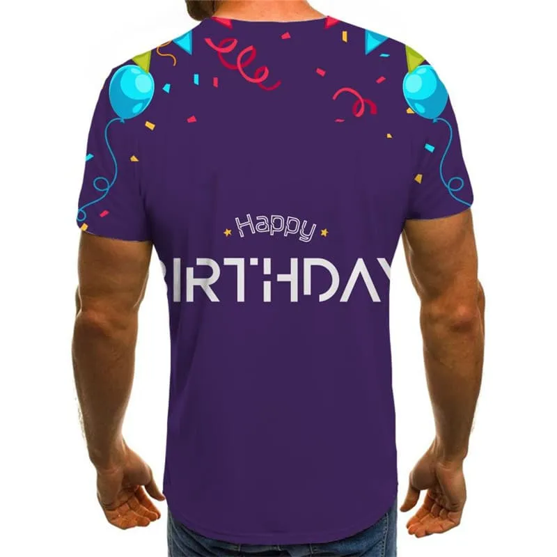 Happy Birthday T-shirt Men Colorful T-shirts 3d Balloon Shirt Print Ribbon Funny T shirts