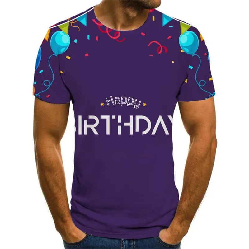Happy Birthday T-shirt Men Colorful T-shirts 3d Balloon Shirt Print Ribbon Funny T shirts