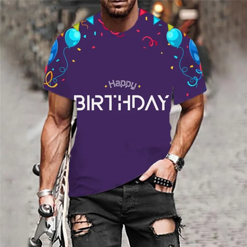 Happy Birthday T-shirt Men Colorful T-shirts 3d Balloon Shirt Print Ribbon Funny T shirts