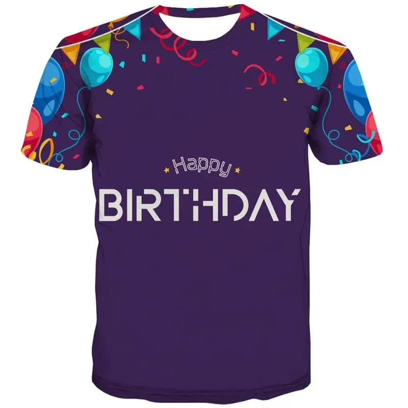 Happy Birthday T-shirt Men Colorful T-shirts 3d Balloon Shirt Print Ribbon Funny T shirts
