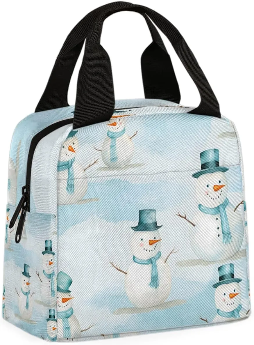 Happy Snowman Lunch Bag Snowman Christmas Tote Lunch Bag Reusable Lunch Box Leakproof Cooler Bag