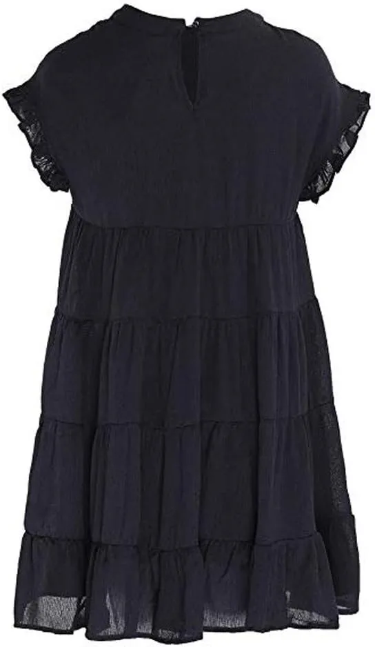 HHmei Women's Ruffle Sleeve Bohemian O-Neck Casual Fashion Plain Short Sleeve Casual Swing Party Dress