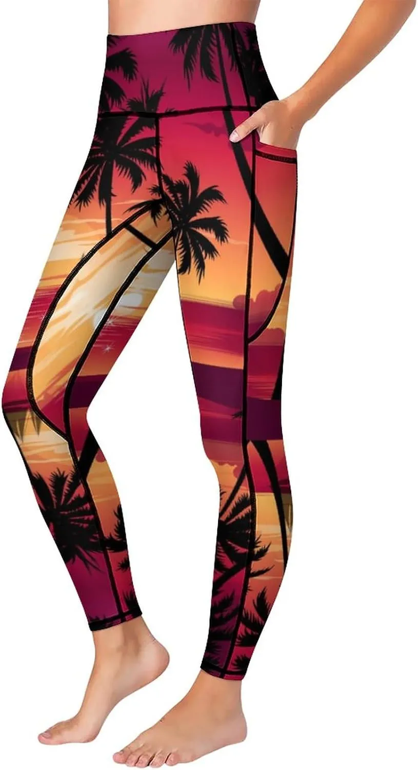 High Waist Yoga Pants with Pockets Tummy Control Workout Running 4 Way Stretch Yoga Leggings for Girls Women