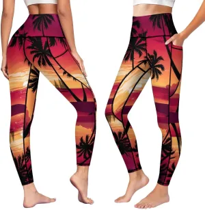 High Waist Yoga Pants with Pockets Tummy Control Workout Running 4 Way Stretch Yoga Leggings for Girls Women