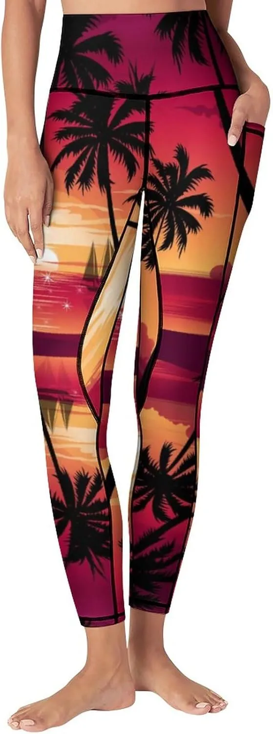 High Waist Yoga Pants with Pockets Tummy Control Workout Running 4 Way Stretch Yoga Leggings for Girls Women