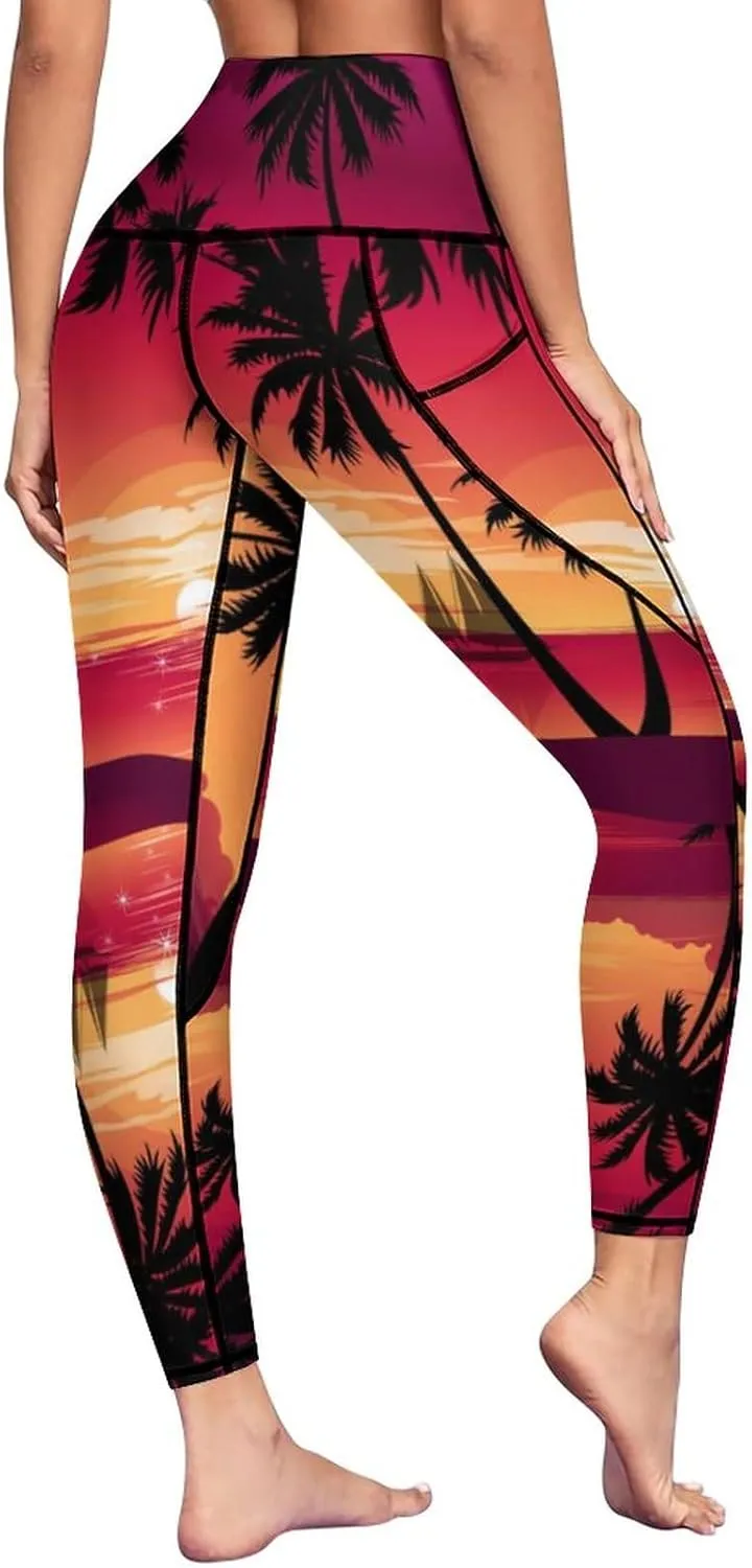High Waist Yoga Pants with Pockets Tummy Control Workout Running 4 Way Stretch Yoga Leggings for Girls Women