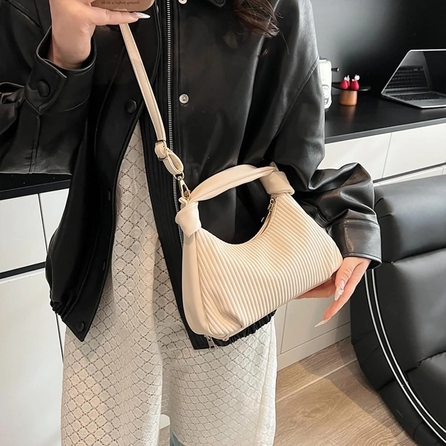Hobo Purses for Women Trendy Pleated Clutch Purse Top Handle Shoulder Bag Crossbody Handbags