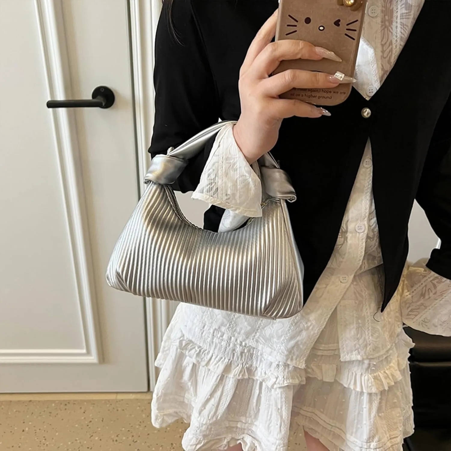 Hobo Purses for Women Trendy Pleated Clutch Purse Top Handle Shoulder Bag Crossbody Handbags