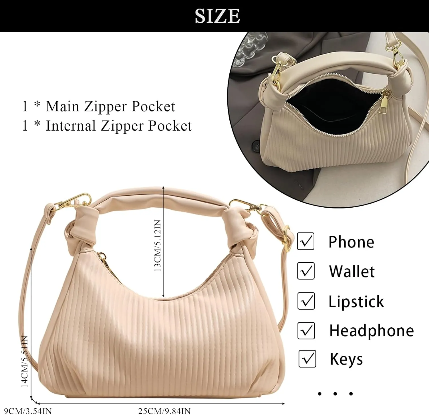 Hobo Purses for Women Trendy Pleated Clutch Purse Top Handle Shoulder Bag Crossbody Handbags