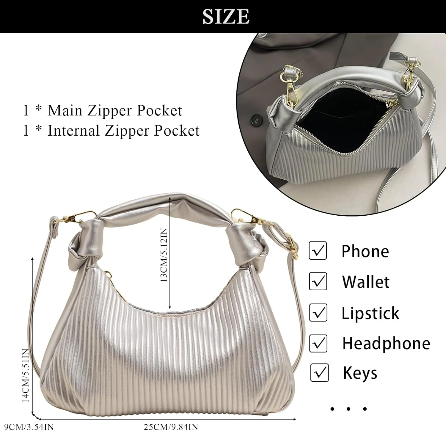 Hobo Purses for Women Trendy Pleated Clutch Purse Top Handle Shoulder Bag Crossbody Handbags