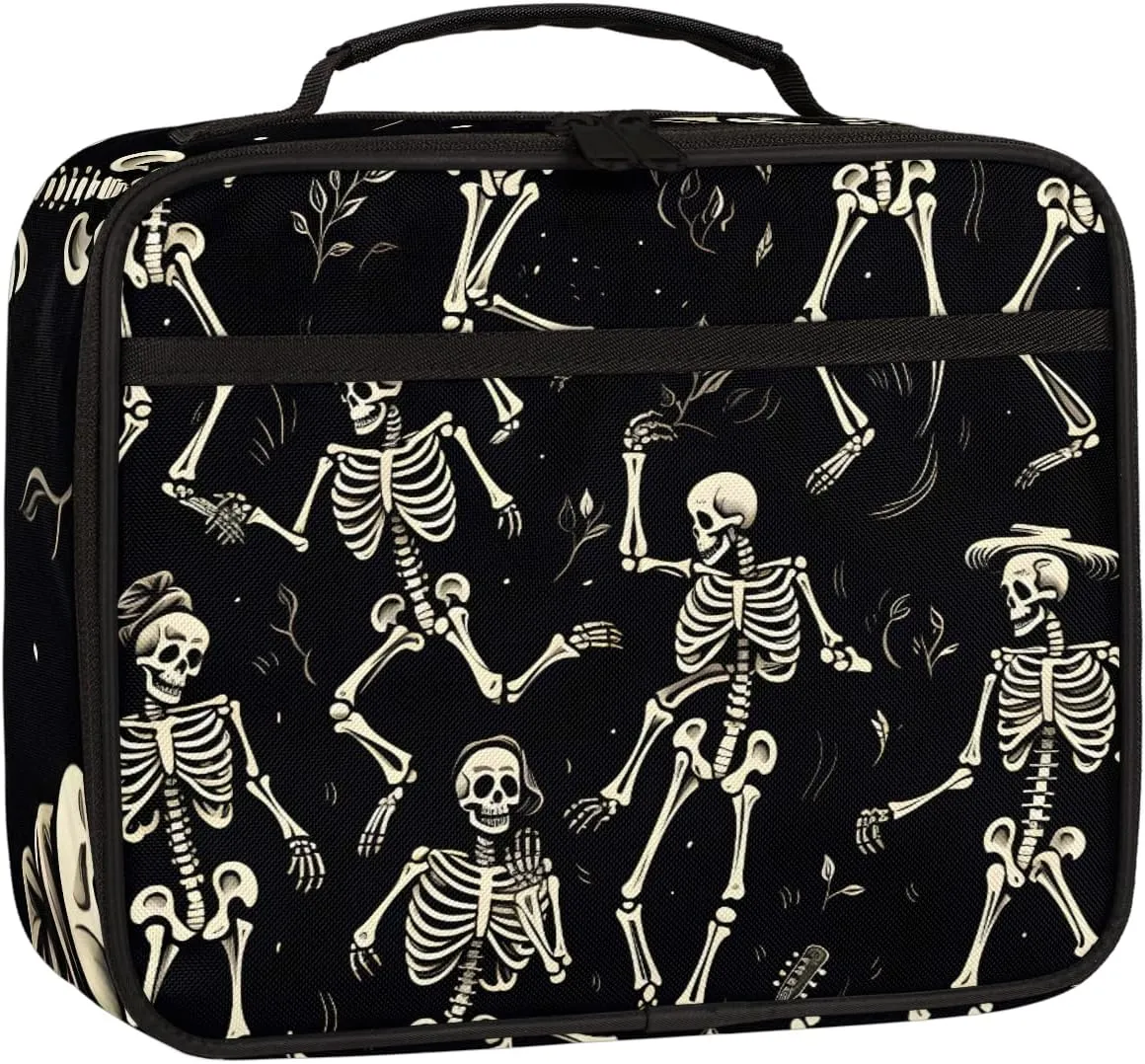 Holiday Halloween Square Lunch Bag Human Skeleton Square Tote Lunch Bag Reusable Lunch Box Leakproof Cooler Bag