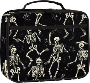 Holiday Halloween Square Lunch Bag Human Skeleton Square Tote Lunch Bag Reusable Lunch Box Leakproof Cooler Bag