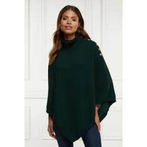 Holland Cooper Roll Neck Ladies Knit Cape - Deep Emerald