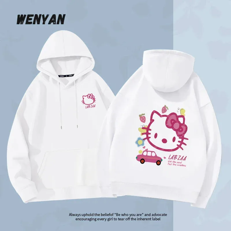 Hoodie Women's Hoodie Spring and Autumn 2024 New American Loose Hello KItty Hoodie Top Hoodie Coat