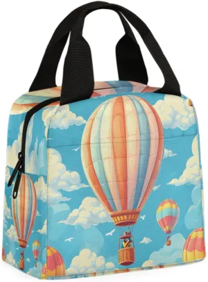 Hot Air Balloon Pattern Lunch Bag Colorful Balloons Tote Lunch Bag Reusable Lunch Box Leakproof Cooler Bag
