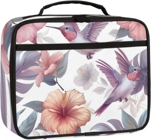 Hummingbird Square Lunch Bag Hummingbird Floral Square Tote Lunch Bag Reusable Lunch Box Leakproof Cooler Bag
