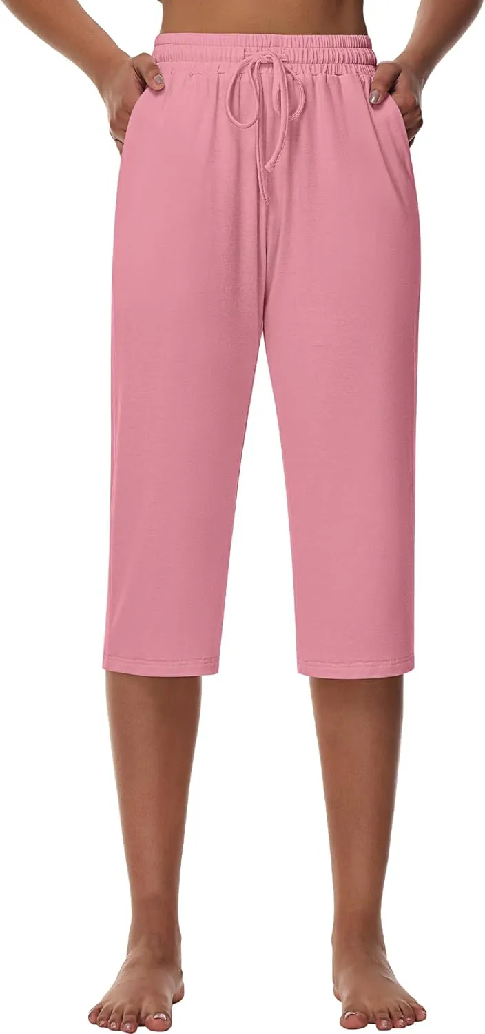 Huukeay 3 Pack Women's Capri Sweatpants, Cozy Lounge Drawstring Capris with Pockets Wide Legs Jogger Workout Yoga Pants