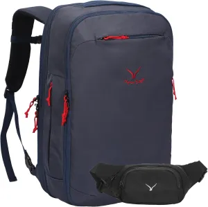 Hynes Eagle TSA Friendly Travel Backpack for Men Women Carry on Backpack 40L Flight Approved Laptop Backpack for 17 inches Compressible Weekender Bag Overnight Backpack Dark Blue with Waist Pack Black