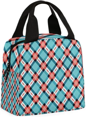Interleaved Grid Lunch Bag Grid Tote Lunch Bag Reusable Lunch Box Leakproof Cooler Bag