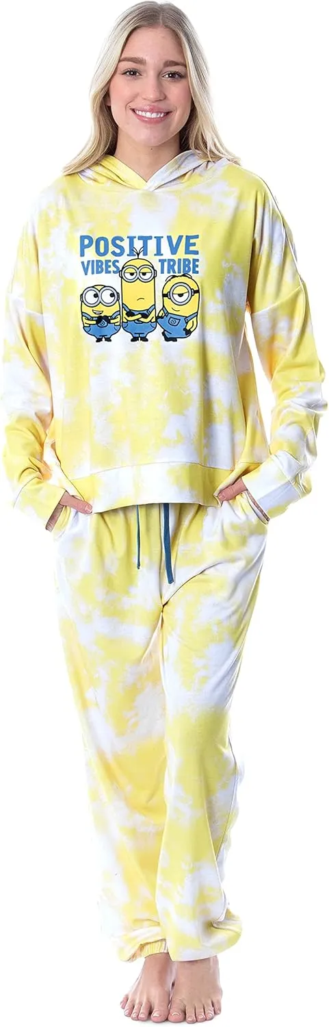 INTIMO Minions Positive Vibes Tie Dye Womens' Pajama Loungewear Hooded Jogger Set