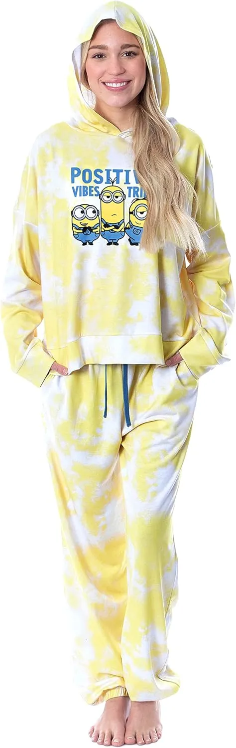 INTIMO Minions Positive Vibes Tie Dye Womens' Pajama Loungewear Hooded Jogger Set