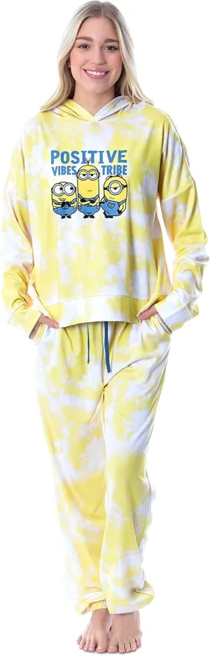 INTIMO Minions Positive Vibes Tie Dye Womens' Pajama Loungewear Hooded Jogger Set