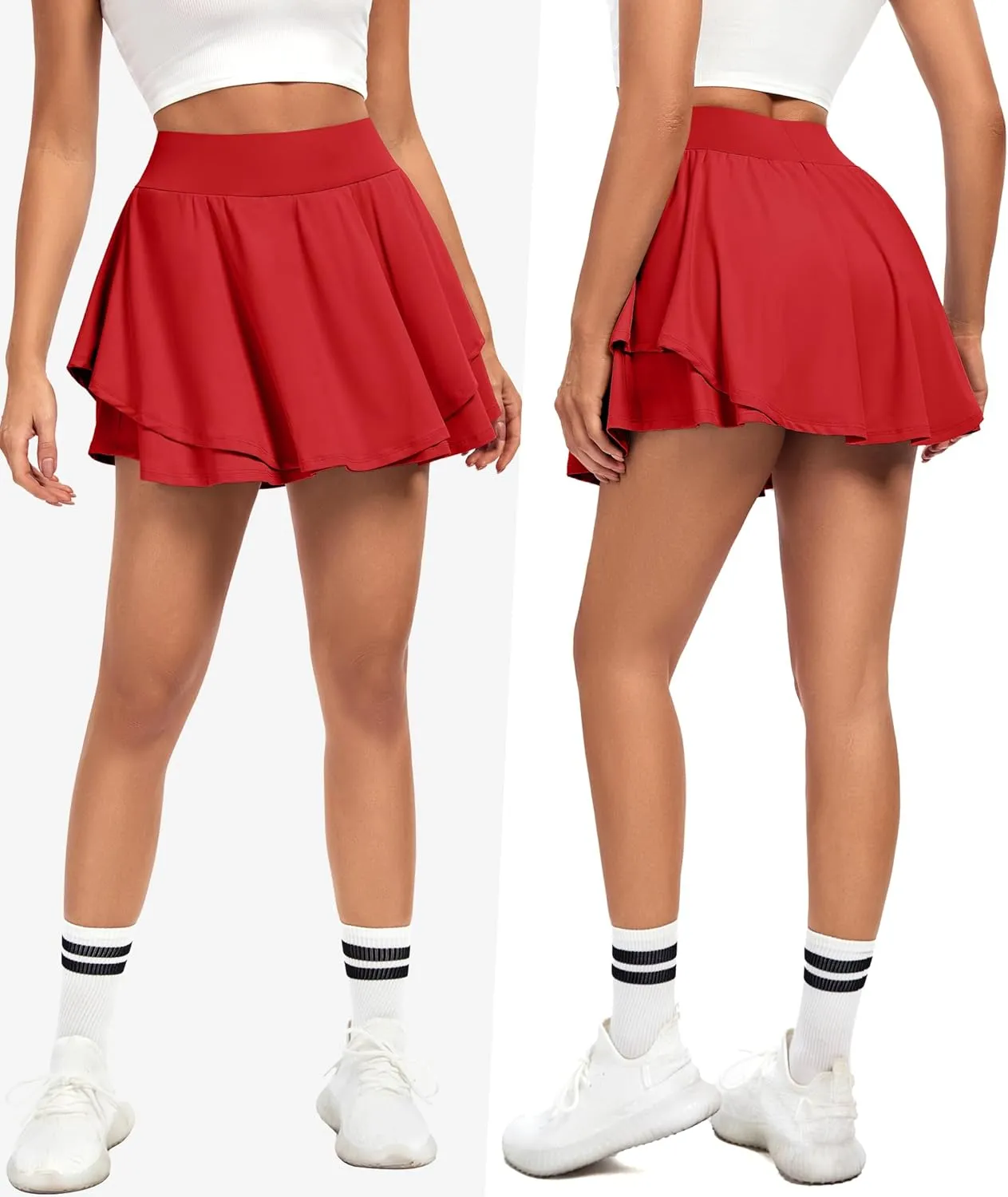 IUGA Tennis Skirt Pleated Skorts for Woman Double Ruffle Golf Skirts for Women Skort with Pockets Tummy Control Athletic