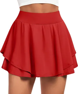 IUGA Tennis Skirt Pleated Skorts for Woman Double Ruffle Golf Skirts for Women Skort with Pockets Tummy Control Athletic