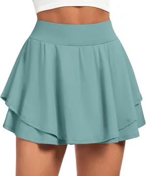IUGA Tennis Skirt Pleated Skorts for Woman Double Ruffle Golf Skirts for Women Skort with Pockets Tummy Control Athletic