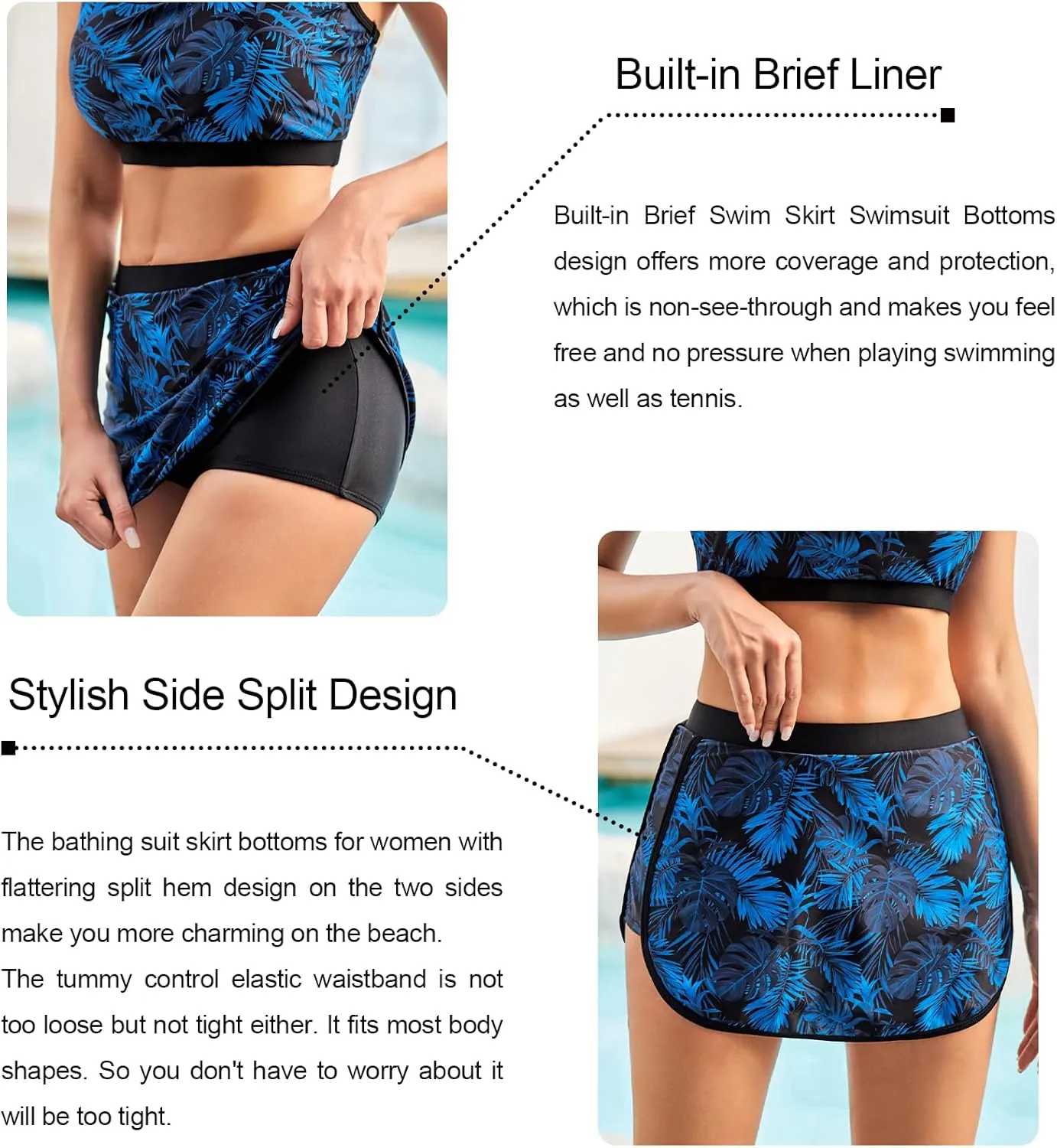JASAMBAC Women's 3 Piece Rash Guard Zip Up UPF 50  Swim Shirt Built in Bra Long Sleeve Swimsuits Swim Skirt with Bikini Brief