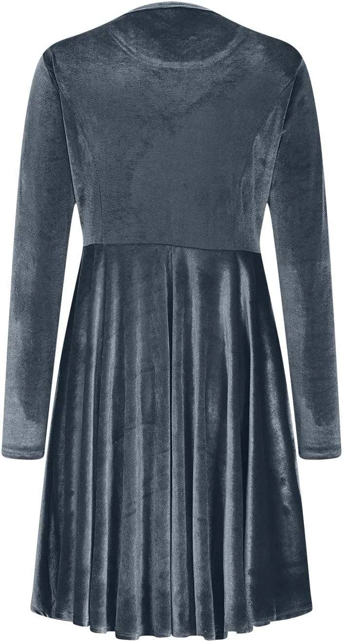 JOAU Women's Fall Winter Velvet Mini Dress 2024 Long Sleeve Crew Neck High Waist Ruffle A Line Flowy Cocktail Party Dresses
