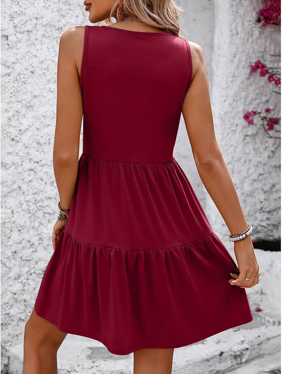JOAU Womens Summer Casual V Neck Sleeveless Mini Dress 2024 Tiered Ruffle Swing A Line Short Sundress Loose Beach Dresses