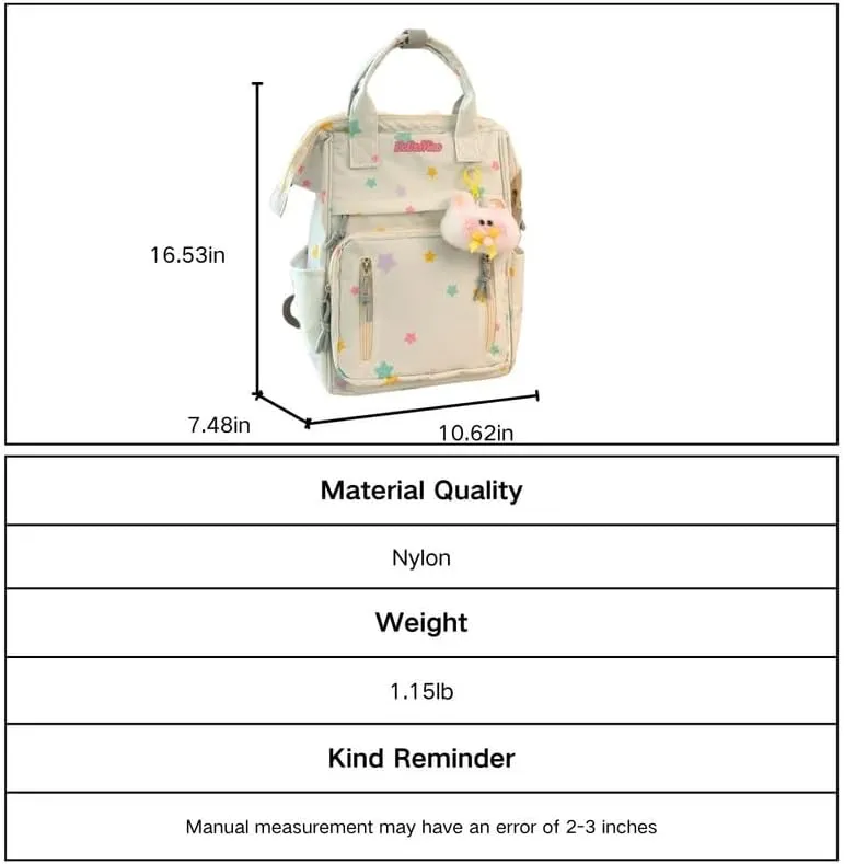jupkem Aesthetic Backpack Women Cute Star Preppy Backpacks with Kawaii Pendant Korea Large Capacity Laptop Bag Fashion Casual Carry On Bags white