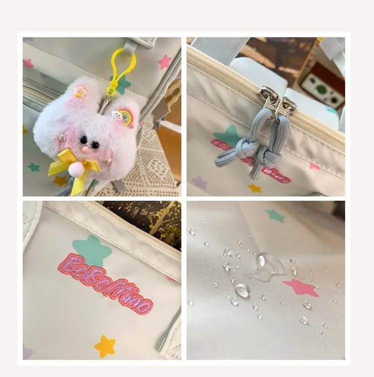 jupkem Aesthetic Backpack Women Cute Star Preppy Backpacks with Kawaii Pendant Korea Large Capacity Laptop Bag Fashion Casual Carry On Bags white