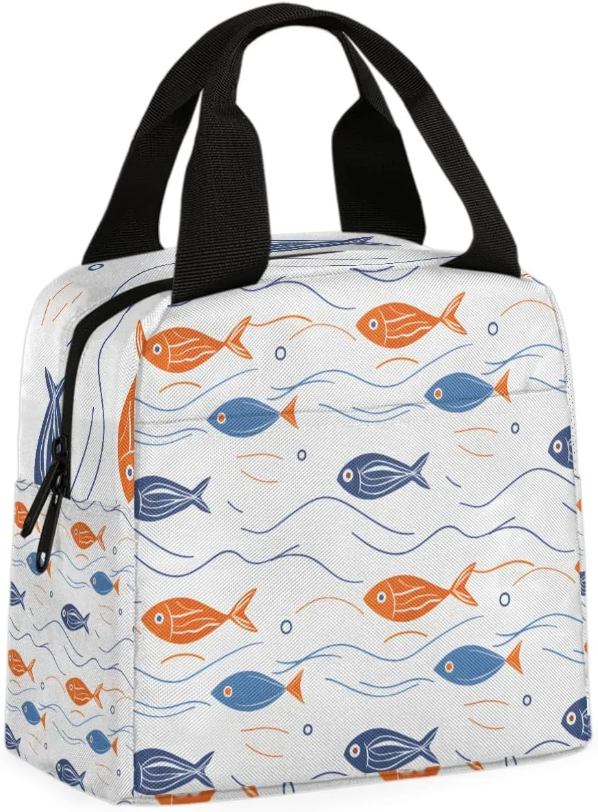 Kids Fish Lunch Bag Little Fishes Tote Lunch Bag Reusable Lunch Box Leakproof Cooler Bag