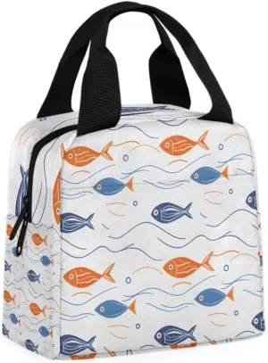 Kids Fish Lunch Bag Little Fishes Tote Lunch Bag Reusable Lunch Box Leakproof Cooler Bag